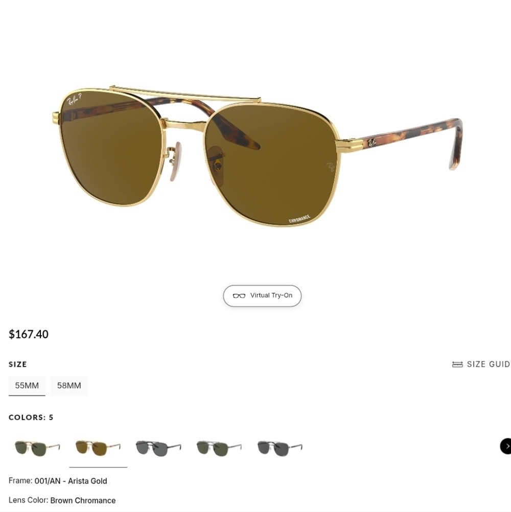 Unisex Ray-Ban Polarized Gold Frame Sunglasses With Chromatic Lenses - Picture 11 of 15